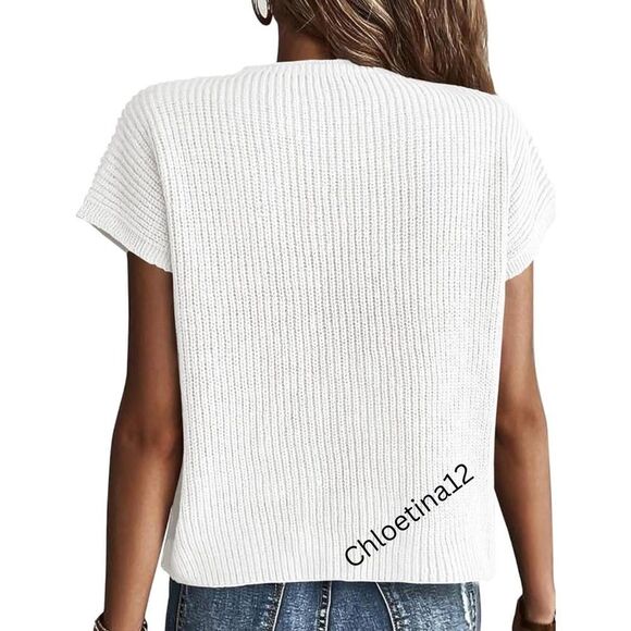 Spring Top Short Cap Sleeve Cotton Pullover Tank Lightweight Short Sleeve Knit - Picture 3 of 7